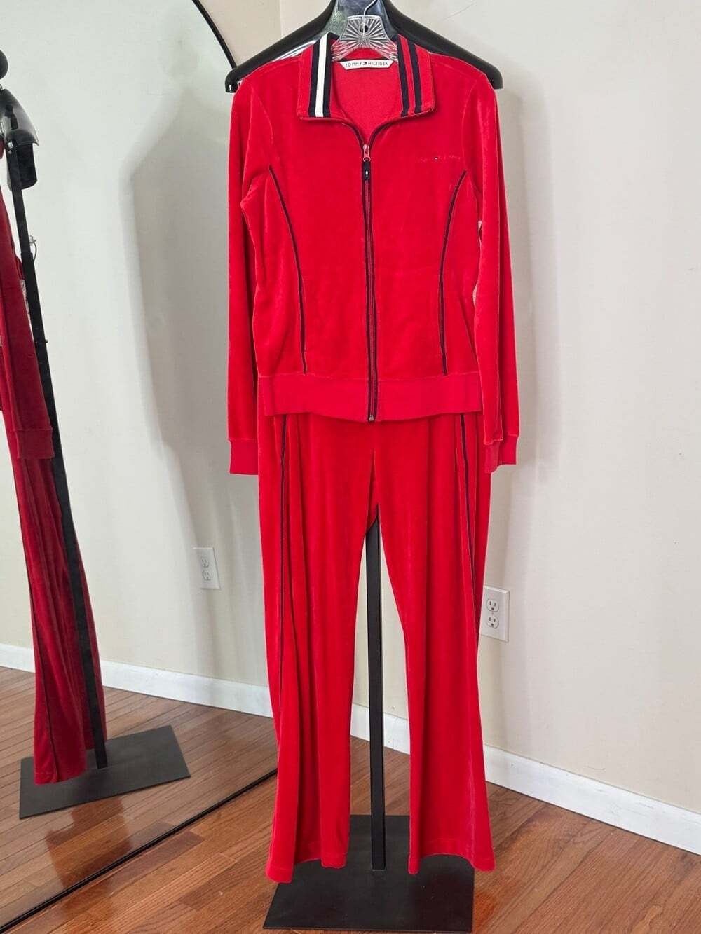 Tommy Hilfiger Y2K Red Velour Track Suit Size M